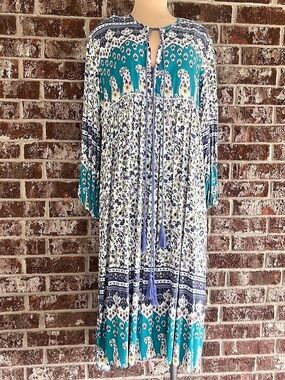 R.vivimos women’s Retro V Neck Tassel BohemianDress Sz XL